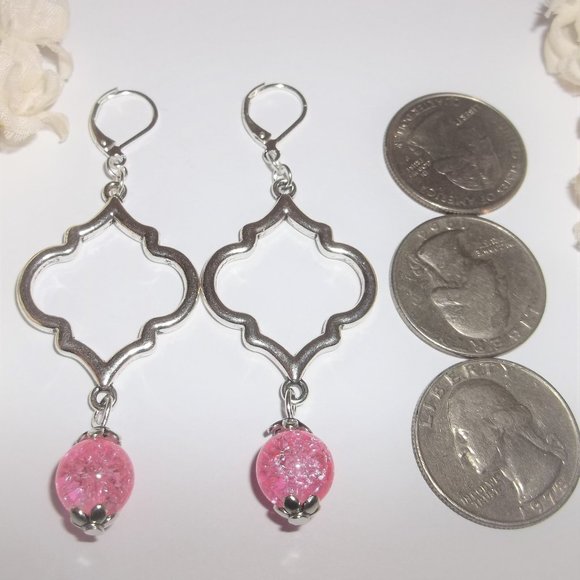 Earrings Statement Earrings, Pink and Silver Earring Pink Statement Earring 8290 - Picture 2 of 8